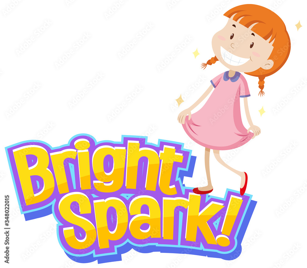 Font design for word bright spark with cute girl Font design for word bright spark with cute girl