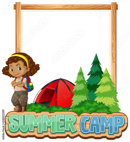 Border template design with girl at summer camp