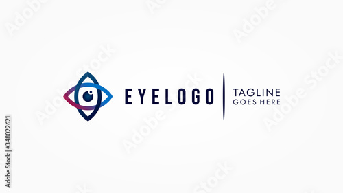 Abstract Double Eye Logo. Red Blue Gradient Linear Style isolated on White Background. Usable for Business and Technology Logos. Flat Vector Logo Design Template Element
