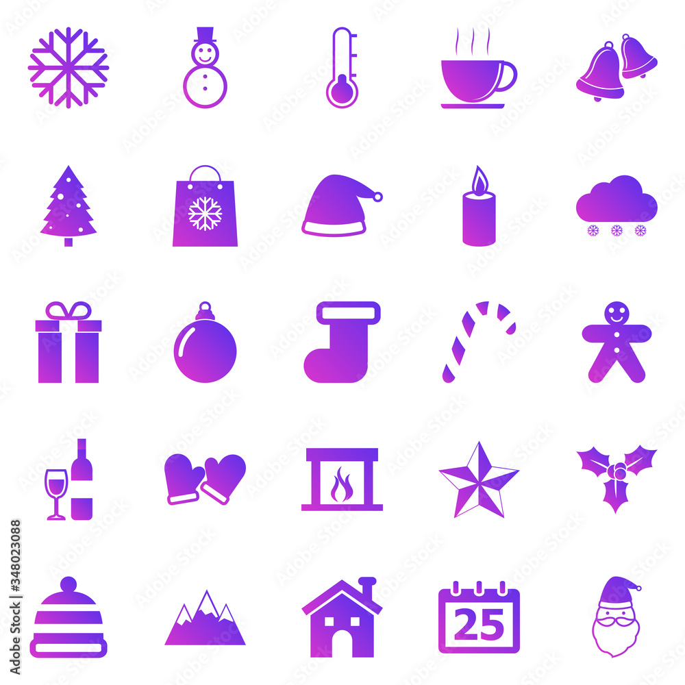 Winter gradient icons on white background Winter gradient icons on white background