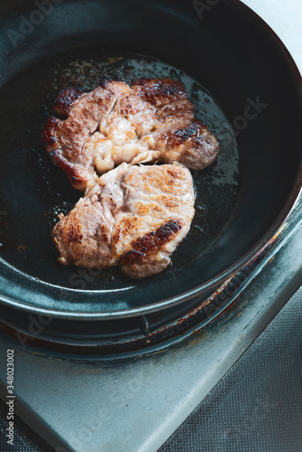 Grilled pork meat at home. photo