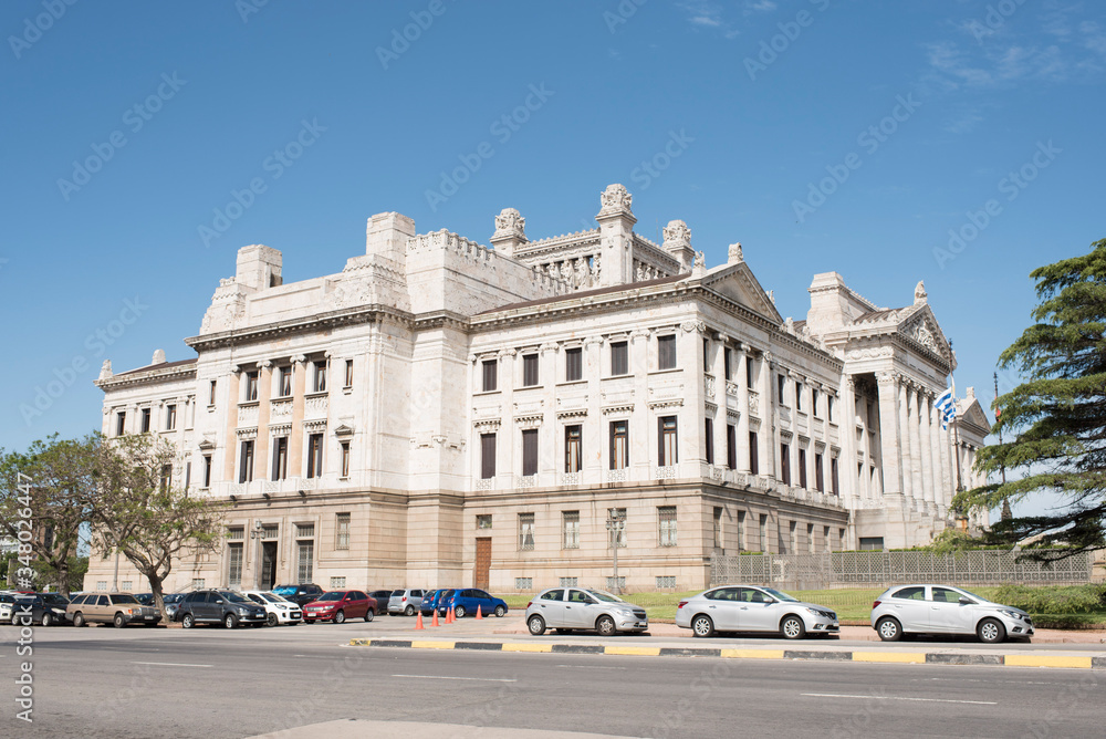 Exterior view of the Legislative Palace, seat of the Uruguayan Parliament.