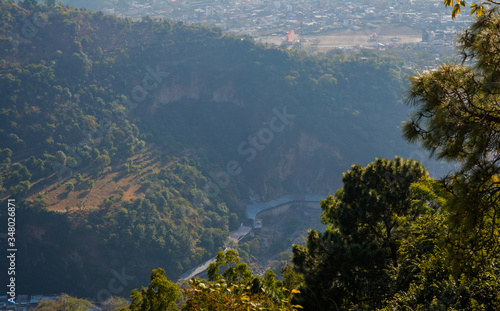 beautiful city and himalayan mountain range view from mountain of vaishnodevi, patnitop and Nathatop Jammu 