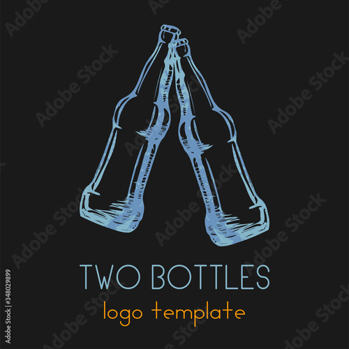 A logo with a simple hand-drawn bottle. Can be used in bars and restaurants. The soda drink logo, an invitation to drink. Vector eps illustration.