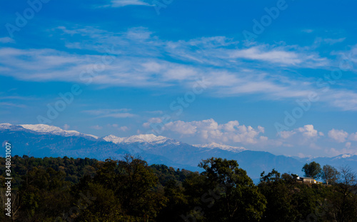 beautiful city and himalayan mountain range view from mountain of vaishnodevi  patnitop and Nathatop Jammu 