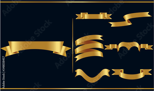 Gold glossy ribbon vector banners set. Ribbons collection. Vector Design Illustration