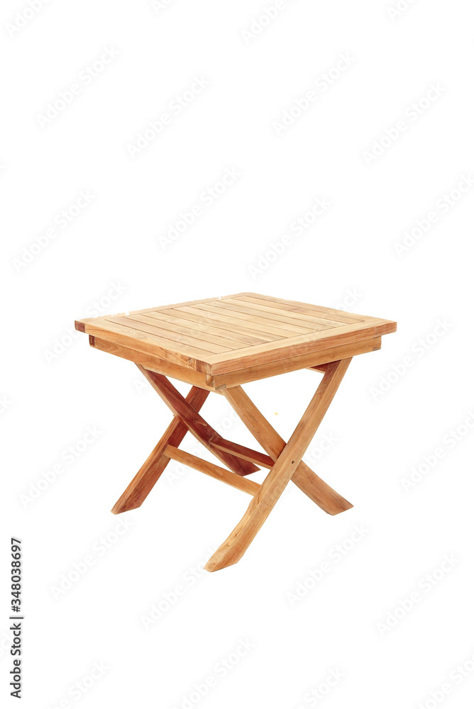 Teak table isolated in white background, teak table minimalist furniture Teak table isolated in white background, teak table minimalist furniture