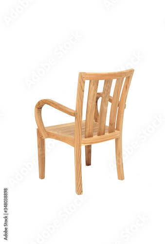 minimalist teak chair with armrest isolated in white background