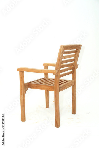 minimalist teak chair with armrest isolated in white background