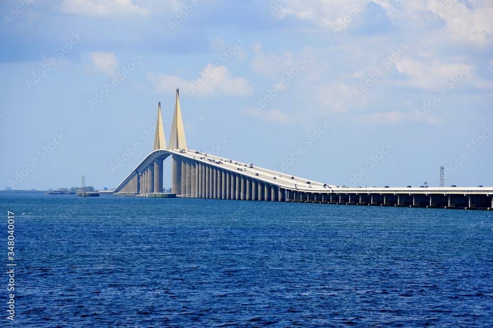 The view of Bob Graham Sunshine Skyway Bridge during a sunny day near St Petersburg, Florida, U.S.A