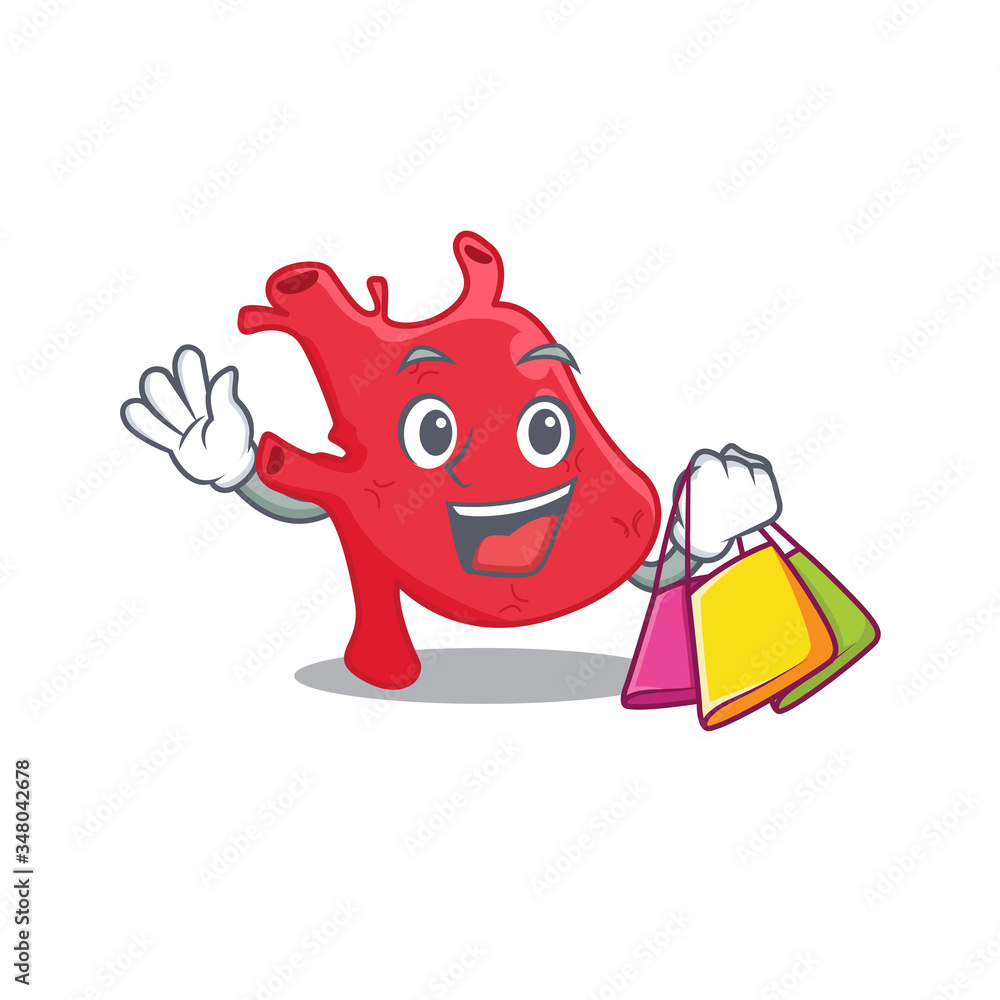 Rich and famous heart cartoon character holding shopping bags Rich and famous heart cartoon character holding shopping bags