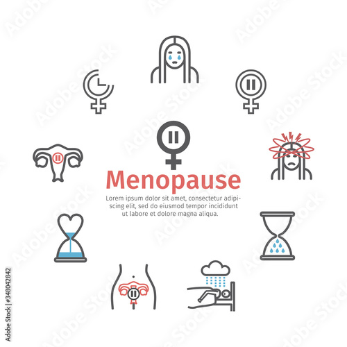 Menopause line icons. Infographics. Woman Sickness. Vector signs for web graphics