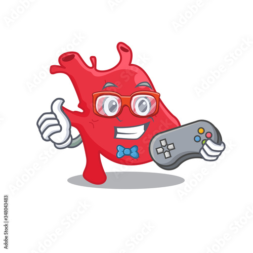 Mascot design concept of heart gamer using controller