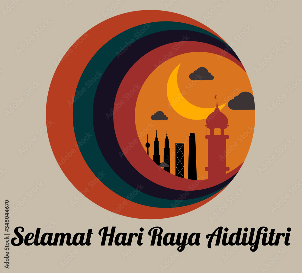 Obraz premium Selamat Hari Raya Aidilfitri - vector illustration in Malay Language.