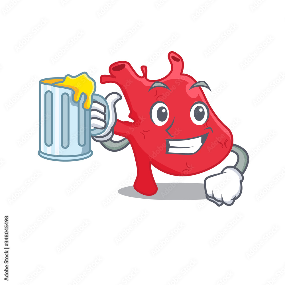 A cartoon concept of heart rise up a glass of beer A cartoon concept of heart rise up a glass of beer