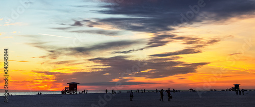 sunset on the sea, sky, water, orange, landscape, red, clouds, cloudscape, dusk, horizon, lifeguard, tower, beautiful, Siesta Key, Florida