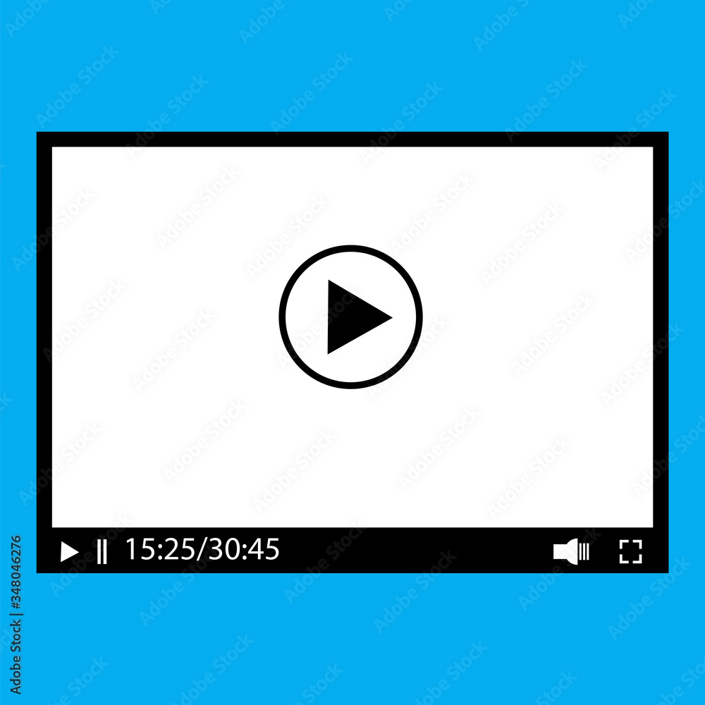 Media player video interface. Movie icon or button template. Media player on a blue background. Vector illustration. Stock Photo. Media player video interface. Movie icon or button template. Media player on a blue background. Vector illustration. Stock Photo.