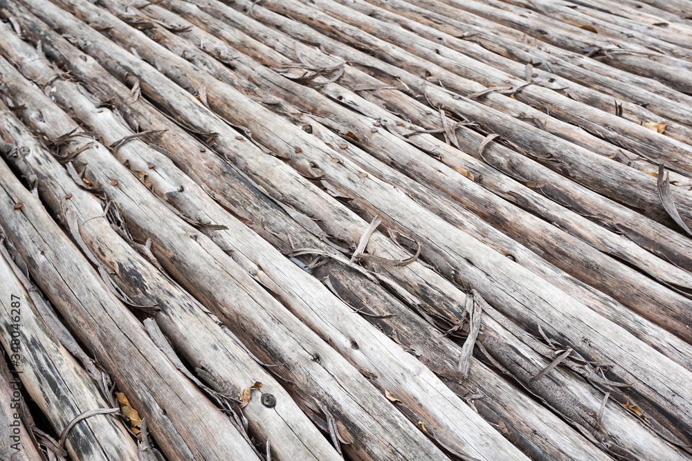 old wood log floor in garden old wood log floor in garden