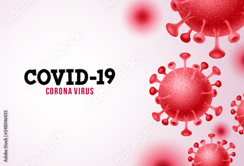 Covid-19 coronavirus vector background. Covid-19 corona virus text in white space with red novel corona virus. Vector illustration.
