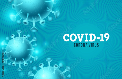 Covid-19 corona virus vector background. Covid-19 coronavirus text in blue background with covid19 ncov icons. Vector illustration. 
