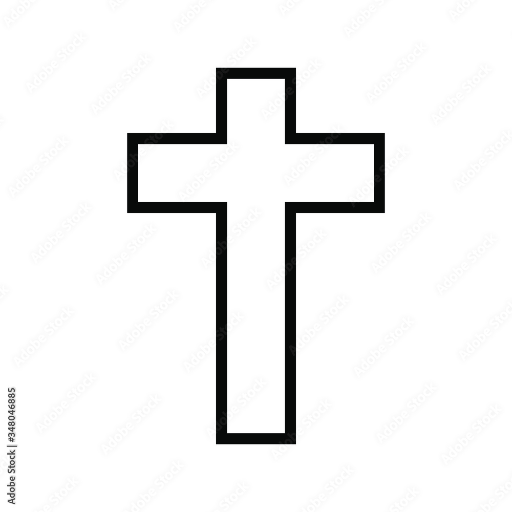Black and gray Christian cross icon in flat design. Vector illustration. Abstract linear christian cross. Religion. Church, crucifix, god, catholic sign. Spirituality symbol.