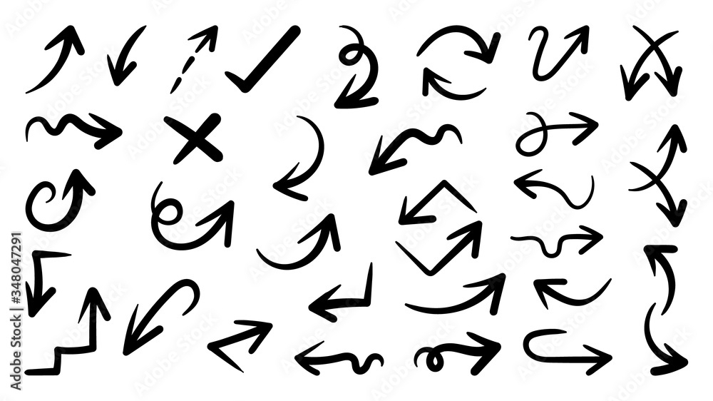 Hand drawn arrow mark icons vector Hand drawn arrow mark icons vector