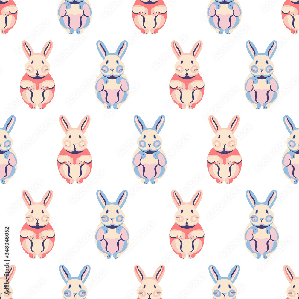 Seamless pattern with cute rabbits and bunnies.