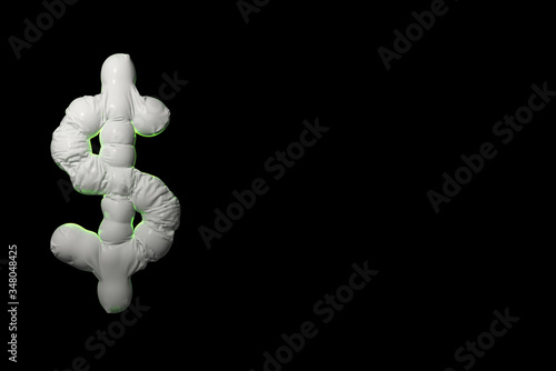 Balloon dollar sign. Realistic 3D illustration isolated white cloth helium balloon text. Decoration element for birthday, shop sale banner on black background with Copyspace for your text