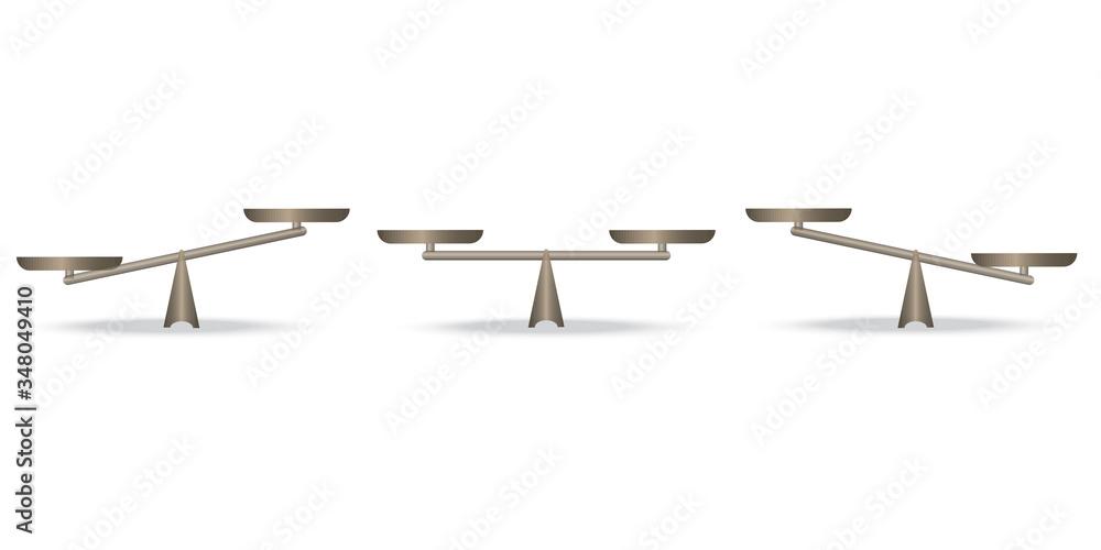 Vector illustration of scales icons with different balance. Flat image ...