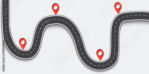 Vector road with icons like on a map. Street way or highway abstract image. Stock Photo.