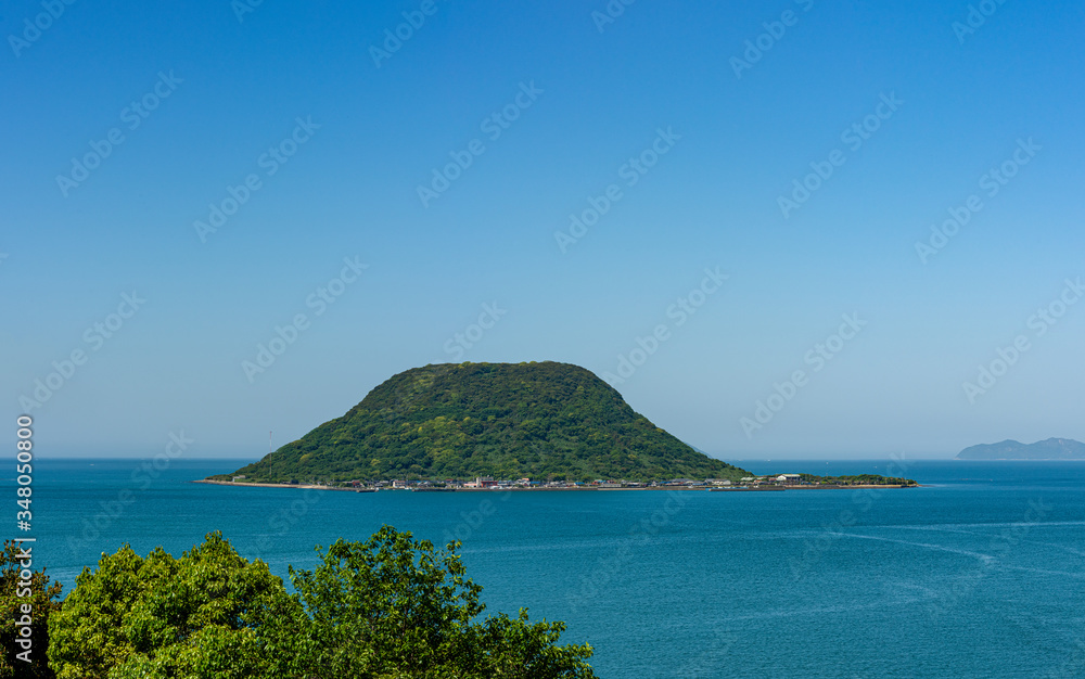 view of Takashima island from Karatsu castle, Karatsu city, Japan