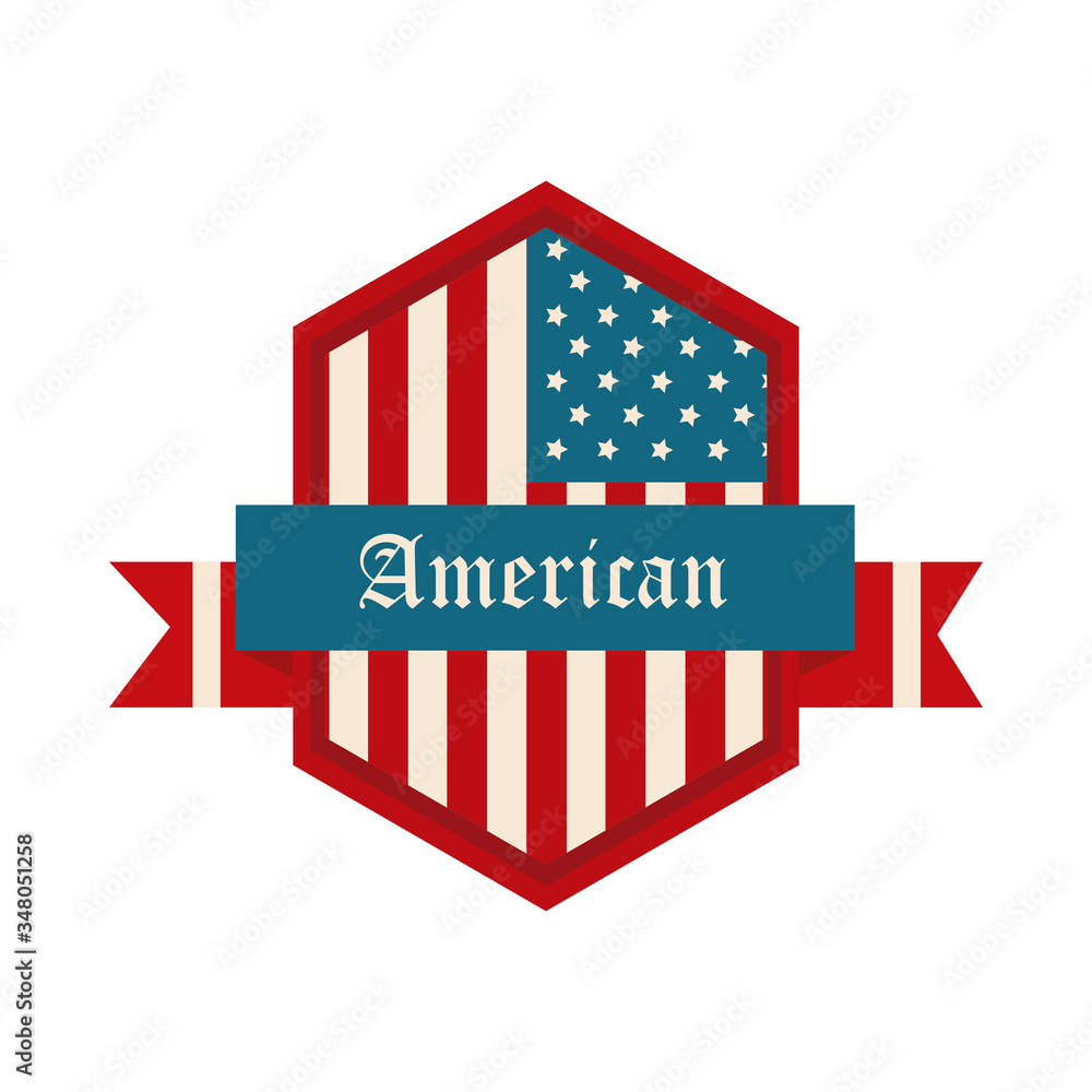 happy independence day, american flag in shield with banner decoration design flat style icon happy independence day, american flag in shield with banner decoration design flat style icon
