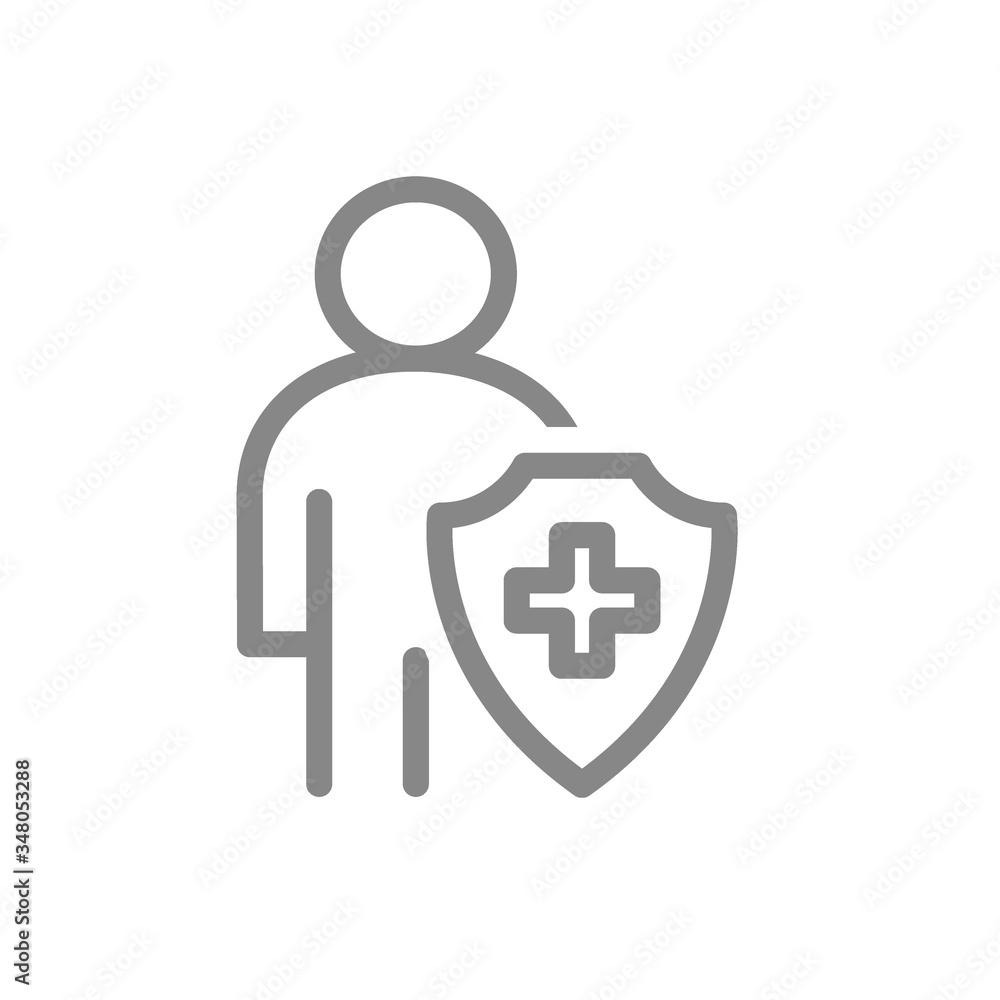 User profile with with shield line icon. Worker protection symbol User profile with with shield line icon. Worker protection symbol