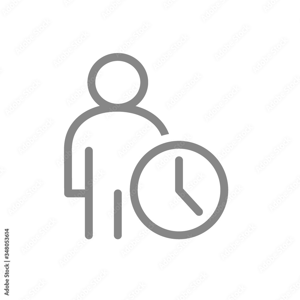 User profile with clock line icon. Public navigation, waiting hall symbol User profile with clock line icon. Public navigation, waiting hall symbol