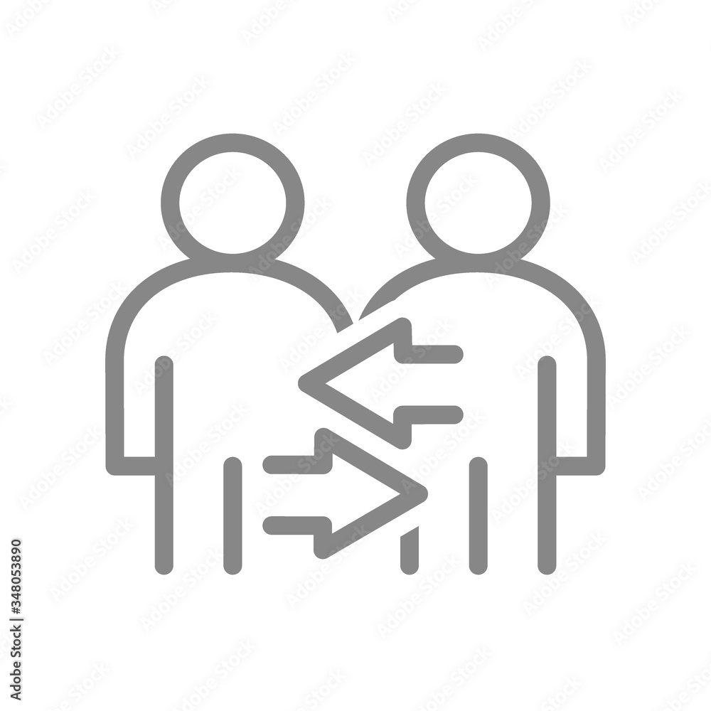 Two user profile with arrows line icon. Exchange workers, staff turnover symbol Two user profile with arrows line icon. Exchange workers, staff turnover symbol