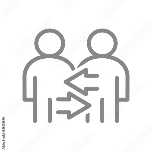 Two user profile with arrows line icon. Exchange workers, staff turnover symbol