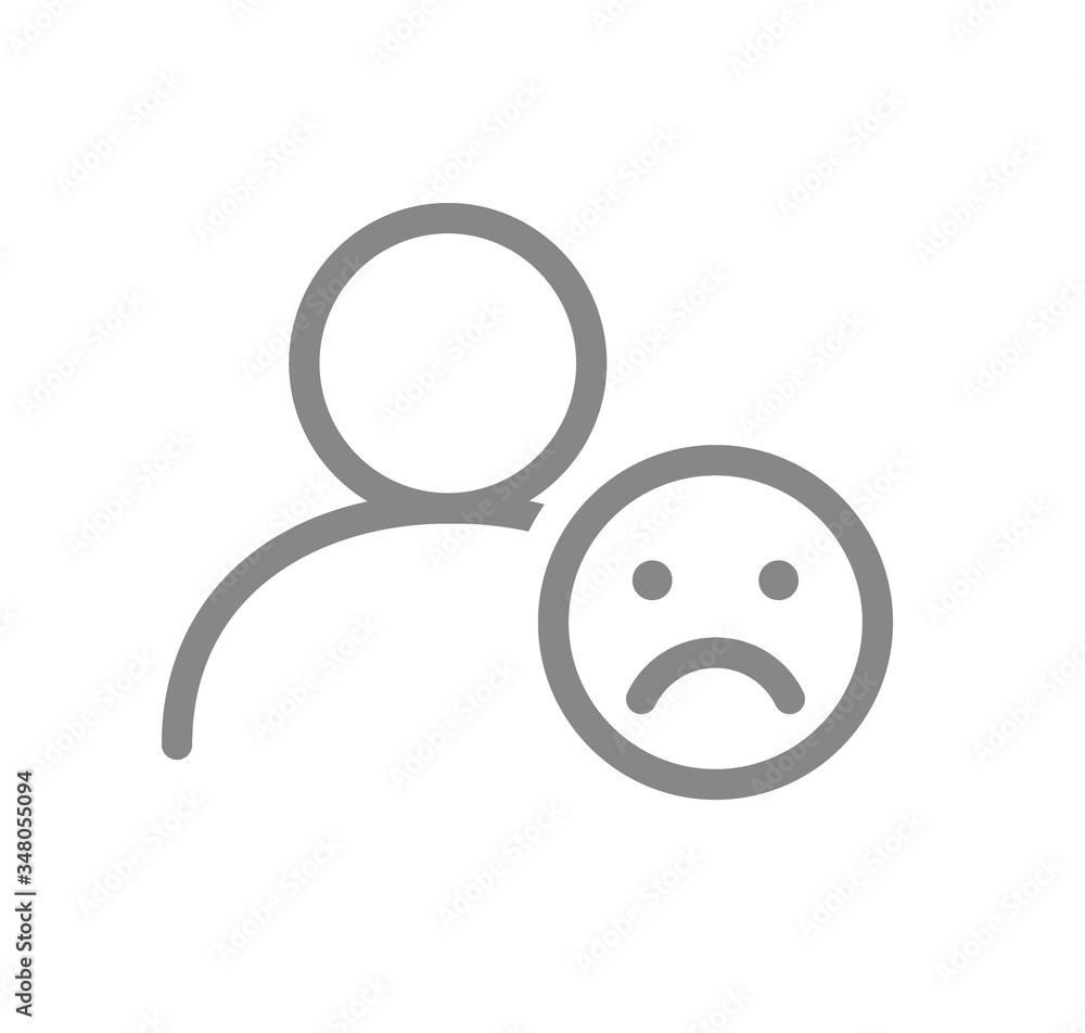 User profile with sad face line icon. Sad rating, dislike, feedback symbol User profile with sad face line icon. Sad rating, dislike, feedback symbol