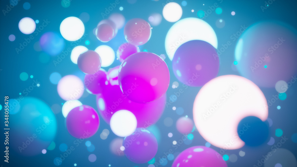Blue, Pink And White Colored Balls. 3d abstract assorted spheres, pastel colored and glowing, isolated on blue background. Digitally generated image Blue, Pink And White Colored Balls. 3d abstract assorted spheres, pastel colored and glowing, isolated on blue background. Digitally generated image