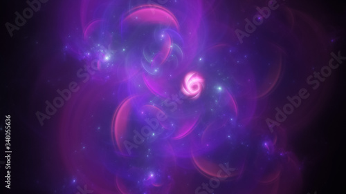 Abstract colorful blue and purple glowing shapes. Fantasy light background. Digital fractal art. 3d rendering.