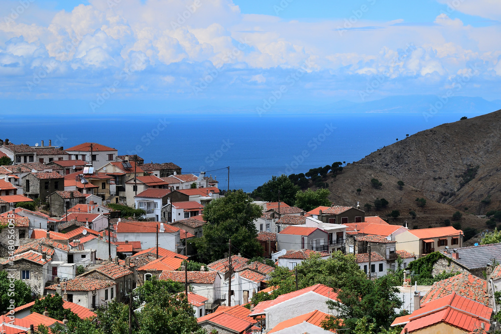Roofs - view of the old town of Chora, Samothraki island, Greece, Aegean sea