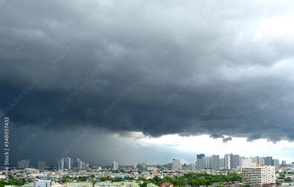 February 28, 2020 in Bangkok Storm clouds sky heavy rain In a modern city