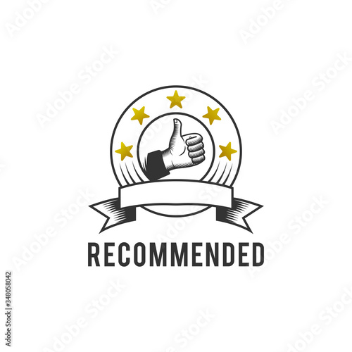 Recommended with Thumbs Up Five Stars Logo Vector Icon Illustration