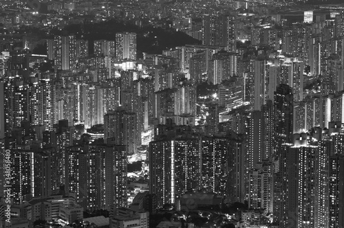 Night scene of aerial view of Hong Kong city