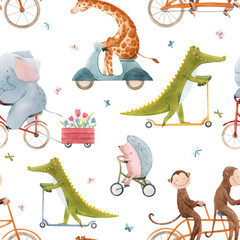 Crédence de cuisine Éléphant patrons Animaux aquarelle transports fond enfantin  © Zenina-Lembrik