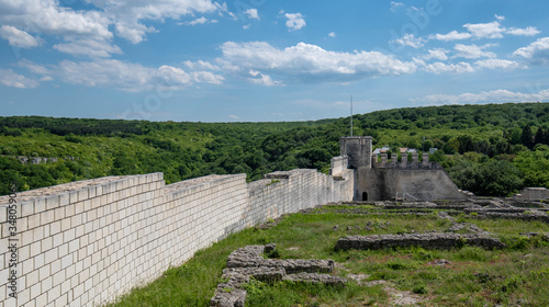 The ruins and partially reconstructed walls of the ancient Shumen fortress, Bulgaria