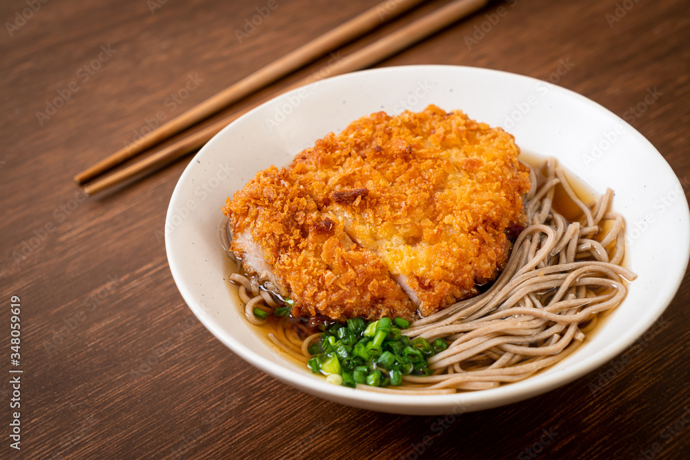 Soba ramen noodle with Japanese fried pork cutlet (tonkatsu) Soba ramen noodle with Japanese fried pork cutlet (tonkatsu)