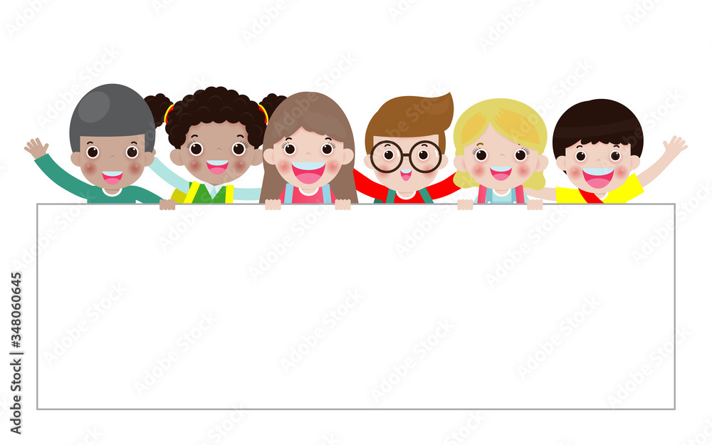 kids peeping behind placard, happy children, Cute little kids on white background,Vector Illustration kids peeping behind placard, happy children, Cute little kids on white background,Vector Illustration