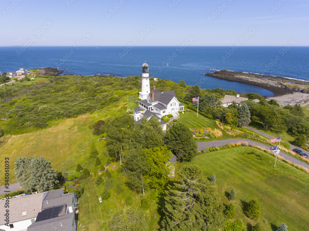 Aerial view of Cape Elizabeth Lights, also known as Two Lights, at the