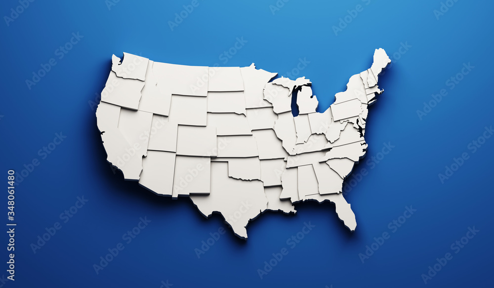 USA carved map by states showing different levels. 3D Rendering illustration