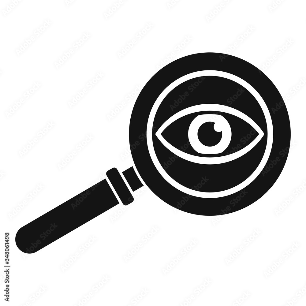 Eye examination magnifier icon. Simple illustration of eye examination magnifier vector icon for web design isolated on white background Eye examination magnifier icon. Simple illustration of eye examination magnifier vector icon for web design isolated on white background